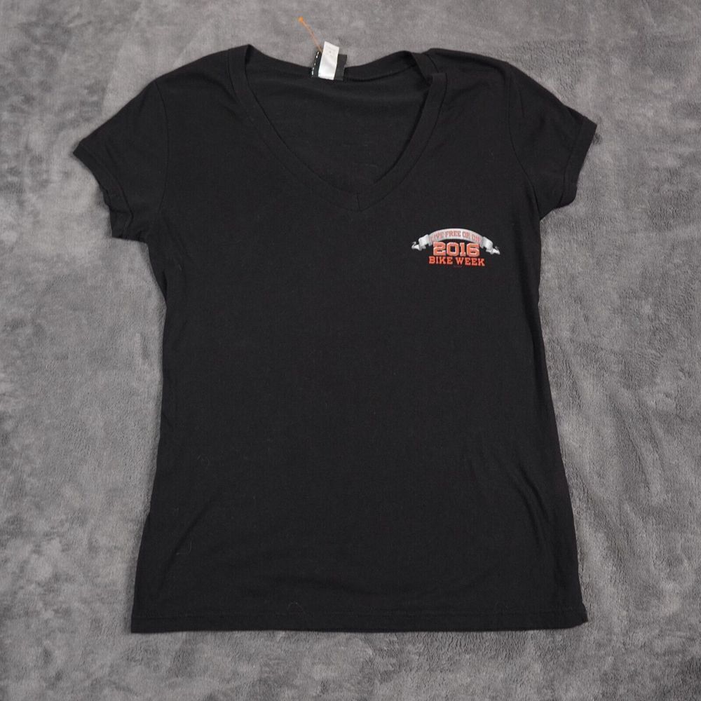 Harley Davidson Shirt Womens Large Black Print Logo Biker Ride Back in 603 NH